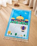 Kinder-Gebetsteppich Blau mit Moschee-Motiv und gesticktem Namen
